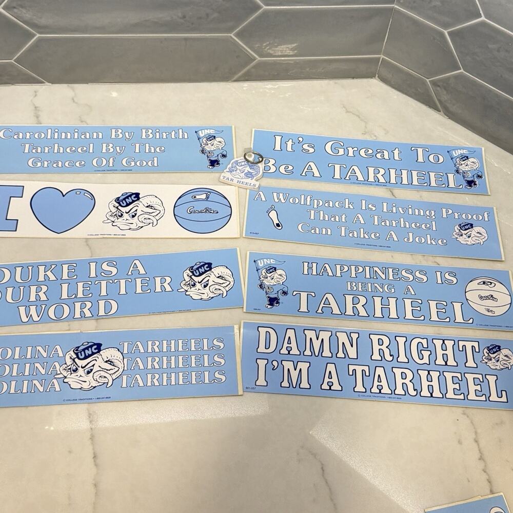 Vintage UNC Tar Heels Bumper Sticker Lot w/ Keychain North Carolina NCAA Mascot
